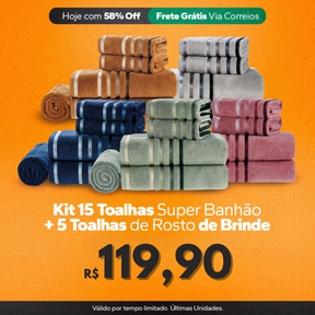 Conjunto Premium 15 Toalhas Super Banhão de Alta Maciez + 5 Toalhas de Rosto de BRINDE